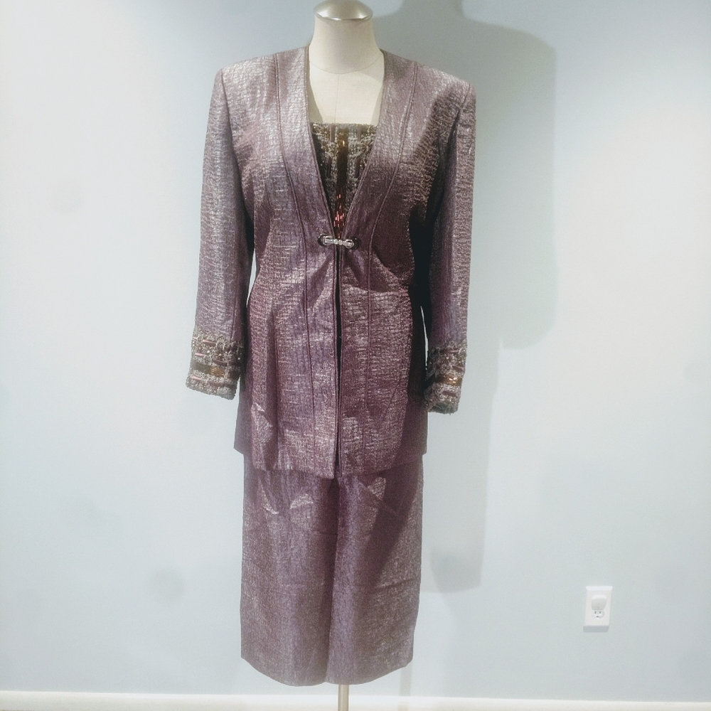 Elite Champagne Embellished Three Piece Skirt Suit